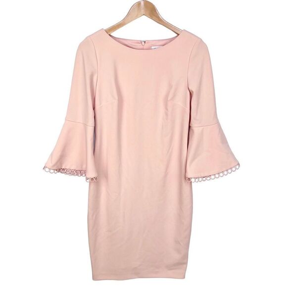 Calvin Klein Sheath Dress Bell 3/4 Sleeve Lace Light Baby Pink women’s size 6 - Picture 1 of 11